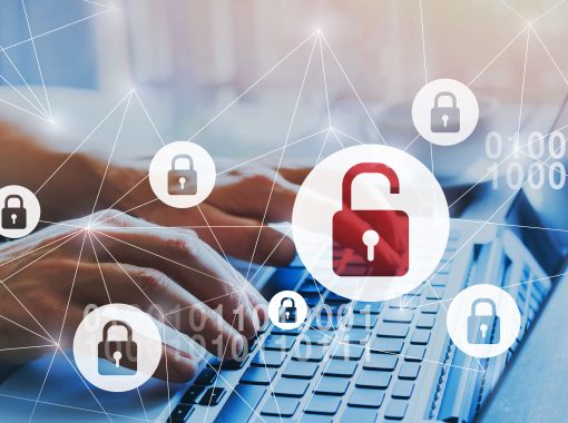 stock image of a lock over computer